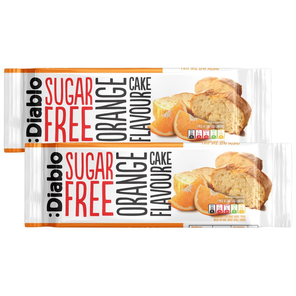 Diablo Sugar Free Cake Orange Flavour  Healthy Snacks Sweet Treat, Cakes and Desserts for All, Ideal for Snack Time, Tea & Party Treat, Halal & Kosher Approved  200g (Pack of 2)