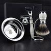 4 Pieces Shaving Set with Silver Tip Badger Brush 3 Edge Razor Dual End Stand and Stainless Steel Shaving Bowl view 2