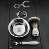 4 Pieces Shaving Set with Silver Tip Badger Brush 3 Edge Razor Dual End Stand and Stainless Steel Shaving Bowl view 3