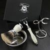 4 Pieces Shaving Set with Silver Tip Badger Brush 3 Edge Razor Dual End Stand and Stainless Steel Shaving Bowl view 4