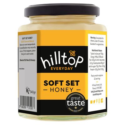 Hilltop Soft Set Honey Jar - 100% Pure & Natural Honey | Buttery Consistency | Premium Quality & Tested for Authenticity | Certified Kosher | Dairy Nut & Gluten Free - 340g Jar