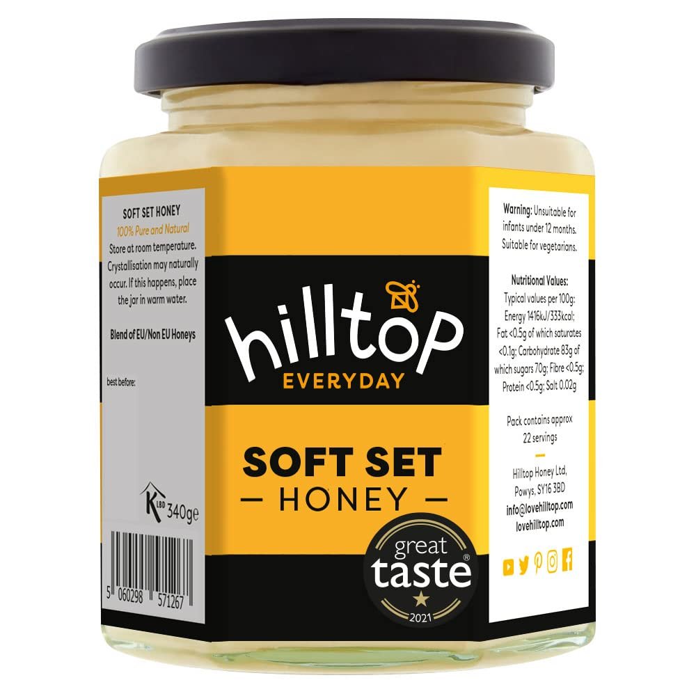 Hilltop Soft Set Honey Jar - 100% Pure & Natural Honey | Buttery Consistency | Premium Quality & Tested for Authenticity | Certified Kosher | Dairy Nut & Gluten Free - 340g Jar