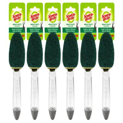3M Scotch-Brite (6 Pack) Heavy Duty Dish Wand Sponge Brush Soap Dispenser with Scotch Brite Sponges Dish Scrubber Pads for Home Kitchen