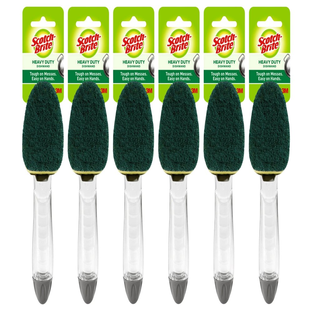 3M Scotch-Brite (6 Pack) Heavy Duty Dish Wand Sponge Brush Soap Dispenser with Scotch Brite Sponges Dish Scrubber Pads for Home Kitchen