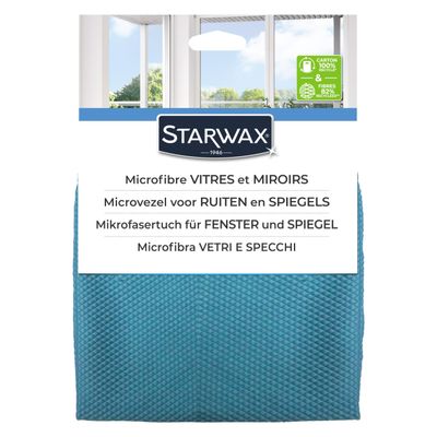 STARWAX - Microfibre for windows and mirrors - X4 - honeycomb technology captures dirt and micro-droplets - non-scratchy - French design - polyester and polyamide -format 32x36 cm