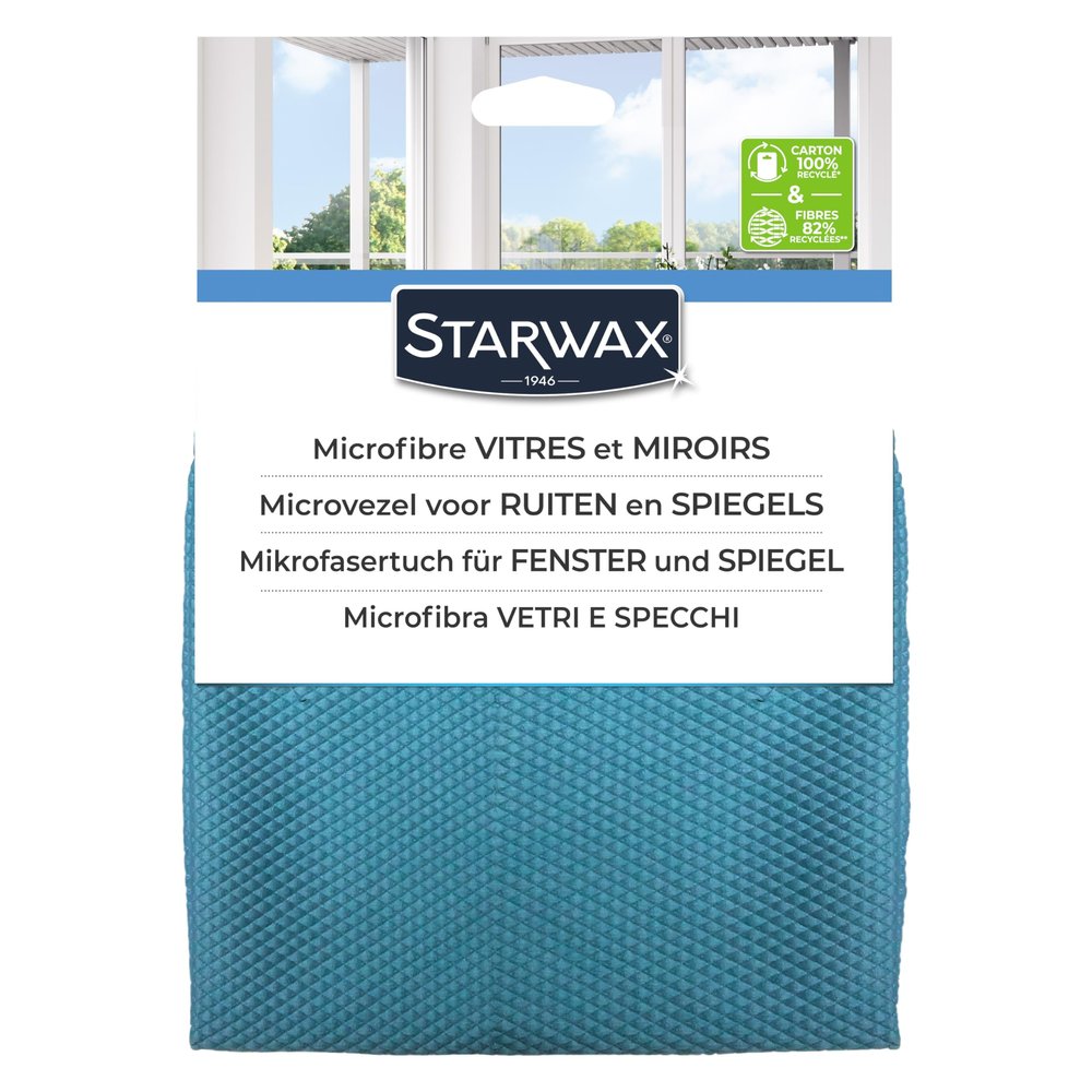 STARWAX - Microfibre for windows and mirrors - X4 - honeycomb technology captures dirt and micro-droplets - non-scratchy - French design - polyester and polyamide -format 32x36 cm