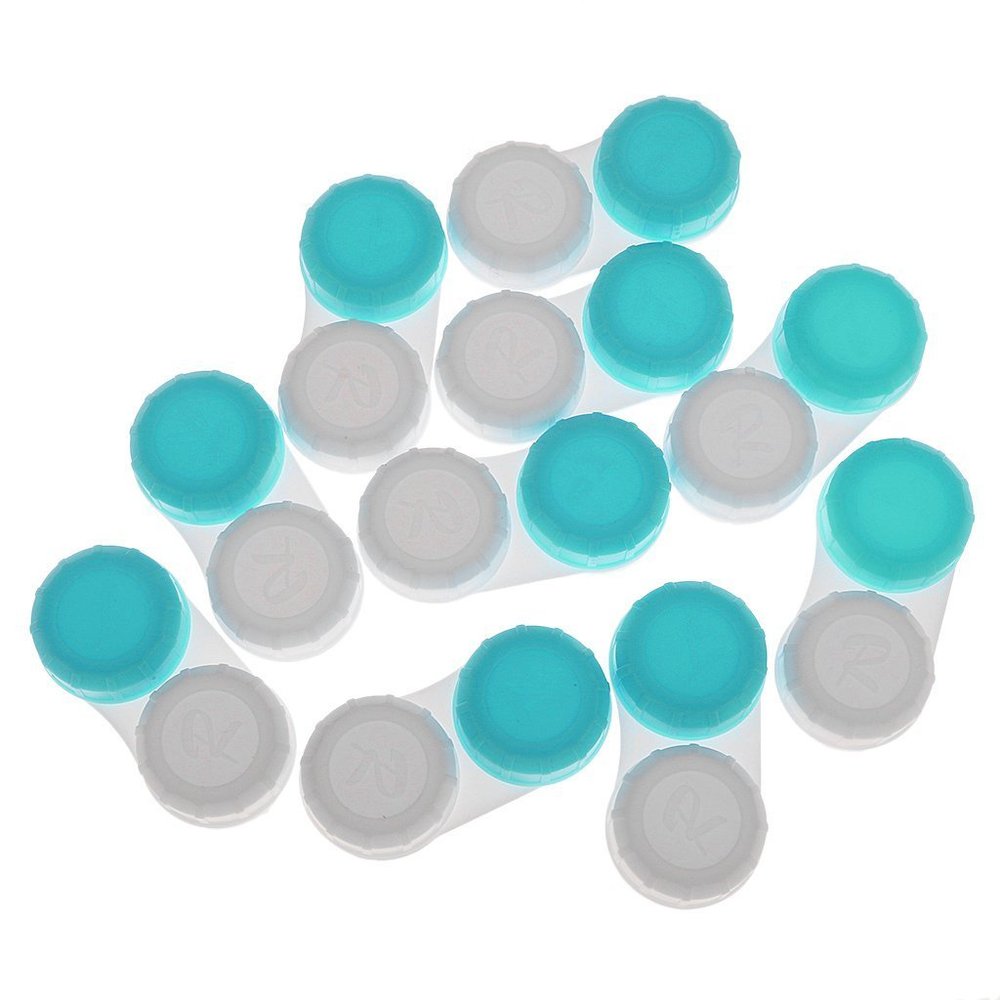 10PCS Contact Lens Soaking Storage Case with L and R Caps (Blue)