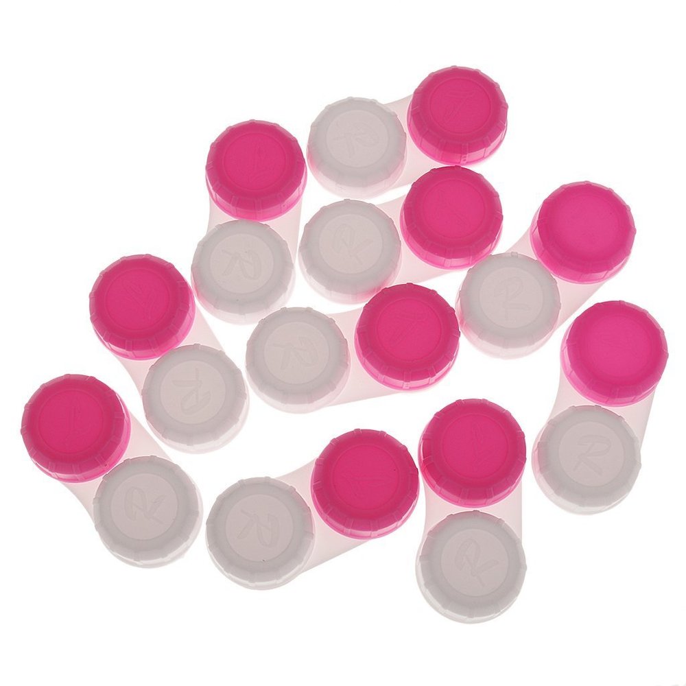 10PCS Contact Lens Soaking Storage Case with L and R Caps (Red)