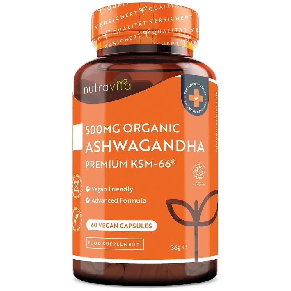 Nutravita Organic Ashwagandha KSM-66 with 5% Withanolides - Vegan Friendly with The Highest Concentration Most Bioavailable Full-Spectrum Root Powder for Immune Support - Made in The UK