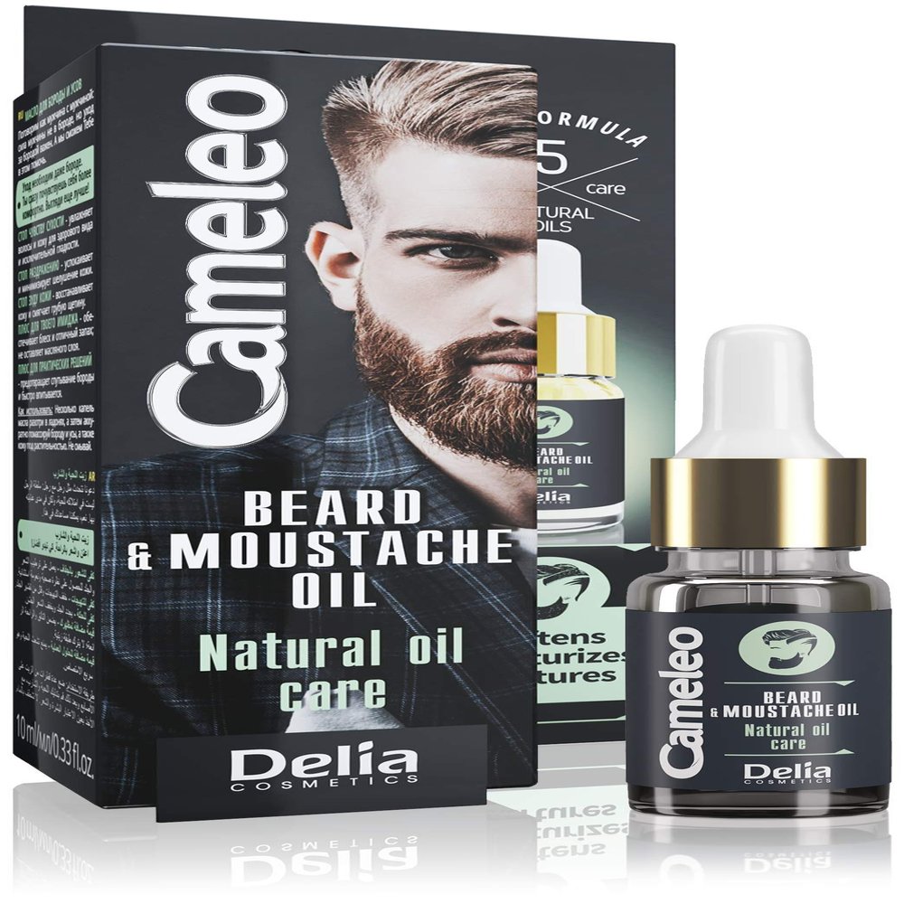 Cameleo - Men Beard & Moustache Oil Styling, Hydrating & Gentle Skin Moisturising - Almond, Sunflower, Soybean Oil - Softens, Smooths & Strengthens Beard - Mustache Maintenance - 10ml, transparent