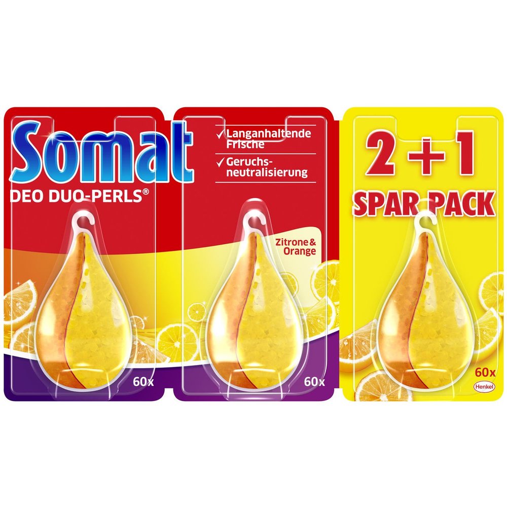 CleanRight SOMAT Duo-Perls Dishwasher freshener Lemon/Orange Set of 3 (Approx.180 Washes) Made in Germany