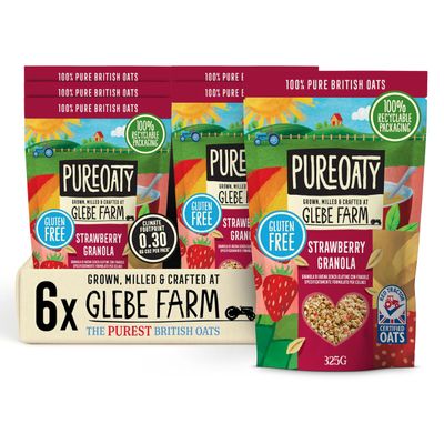 Glebe Farm Gluten Free PureOaty Strawberry Oat Granola 6PK, Healthy Wholegrain Oats To Help Lower Cholesterol, 100% British Oats, Vegan & High In Fibre, Delicious Granola Cereal, 6x 325g