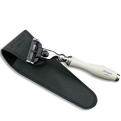 Gent Shaving Mach3 Razor in Ivory Colour & Genuine Leather Protective Case | Men's Shaving & Grooming > Men's Travel Essentials - Gift for Him