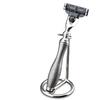 Haryali London Antique silver 3 edge razor on handle and razor stand view 1