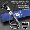 Haryali London Antique silver 3 edge razor on handle and razor stand view 2