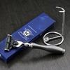 Haryali London Antique silver 3 edge razor on handle and razor stand view 3