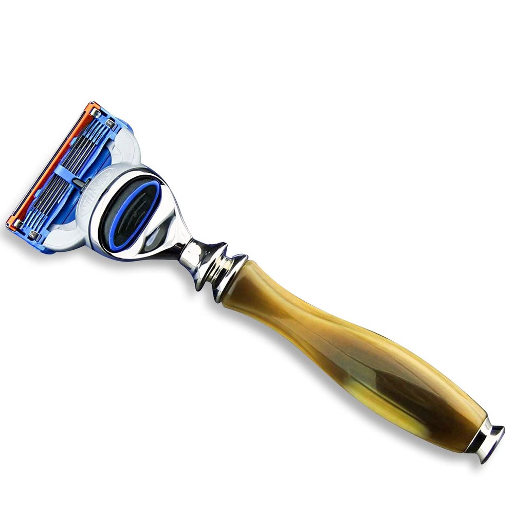 5 Razor Blade Compatible Razors with Horn Replica Handle | Shaving and Grooming Tools for Men | Gift for Him