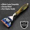 5 Razor Blade Compatible Razors with Horn Replica Handle | Shaving and Grooming Tools for Men | Gift for Him view 2