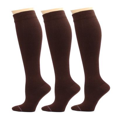 3 Pairs Women's Knee-high Therapeutic Graduated Anti-Fatigue 8-15mmHg Combed Cotton Compression Socks, W8-packbrown, One Size