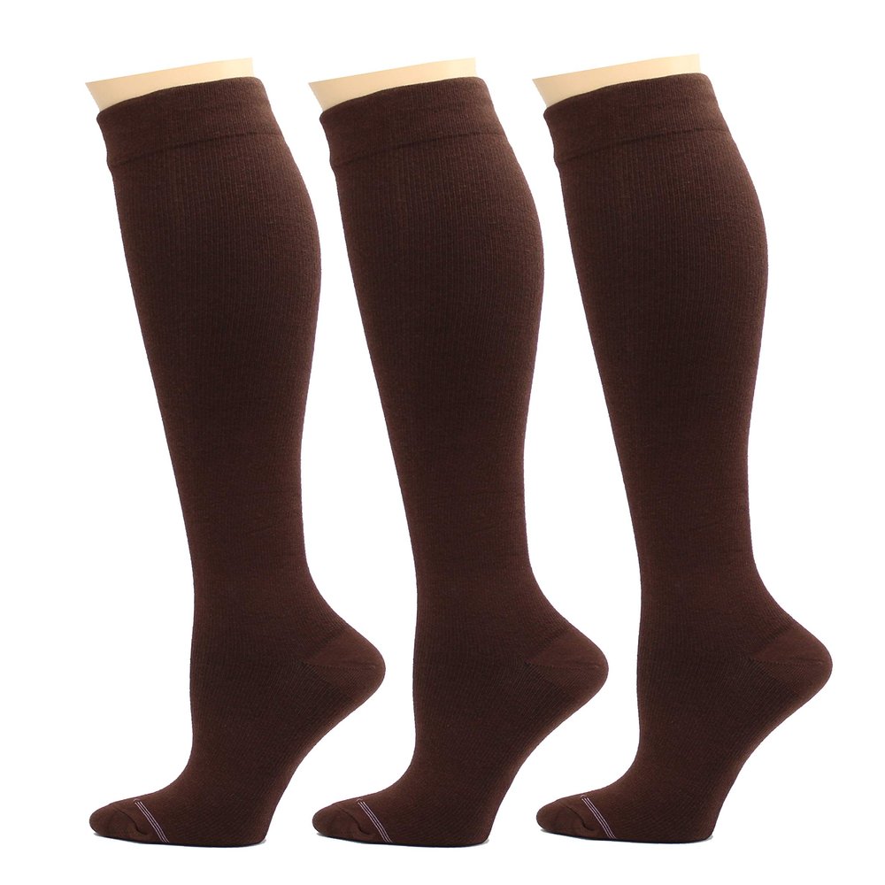 3 Pairs Women's Knee-high Therapeutic Graduated Anti-Fatigue 8-15mmHg Combed Cotton Compression Socks, W8-packbrown, One Size