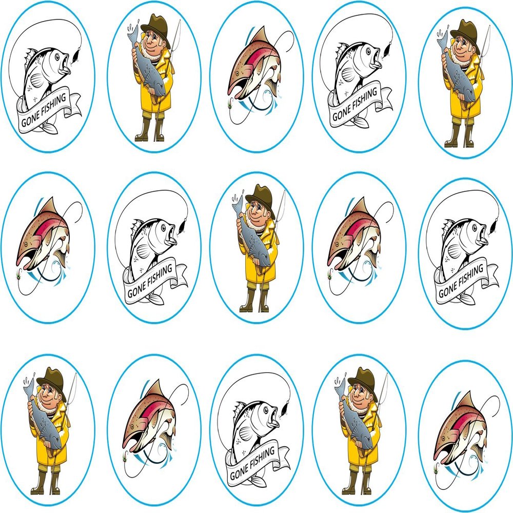 15 x 2 inch cupcake toppers fishing edible wafer