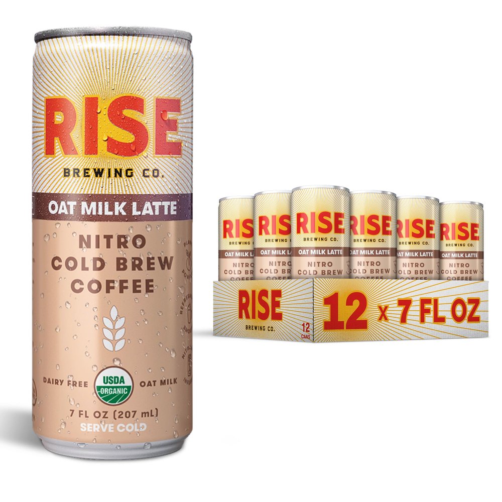 RISE Brewing Co. Nitro Cold Brew - Low Acidity, Slightly Sweet & Refreshingly Smooth 130 Calories Oat Milk Latte 12 Pack