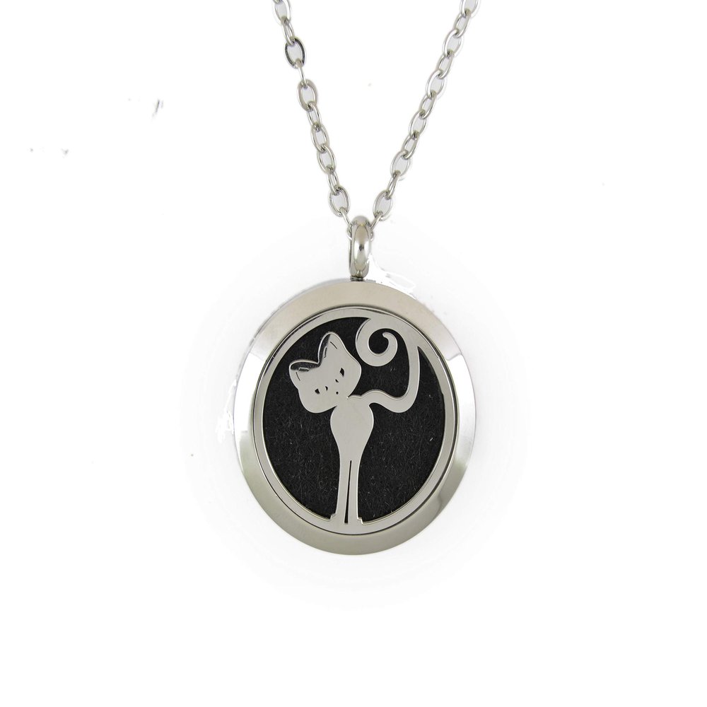 Aromatherapy Essential Oil Diffuser Stainless Steel Silver Magnetic Locket Pendant 2 Sizes Chain Necklace, Refill Pads & Diffuser Bracelet in a Velvet Bag, Stainless Steel