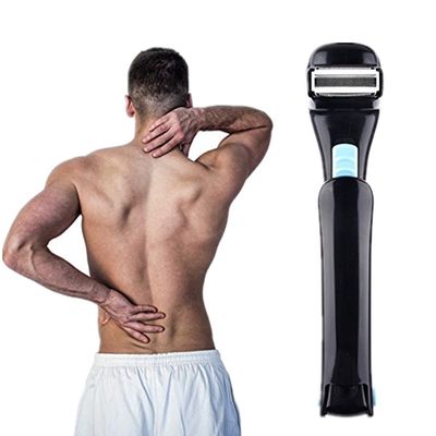 Back Shaver Electric Razor for Men Back Hair Body Groomer Trimmer with Foldable Long Handle with Blade Cleaning Brush (Not Included Batteries)