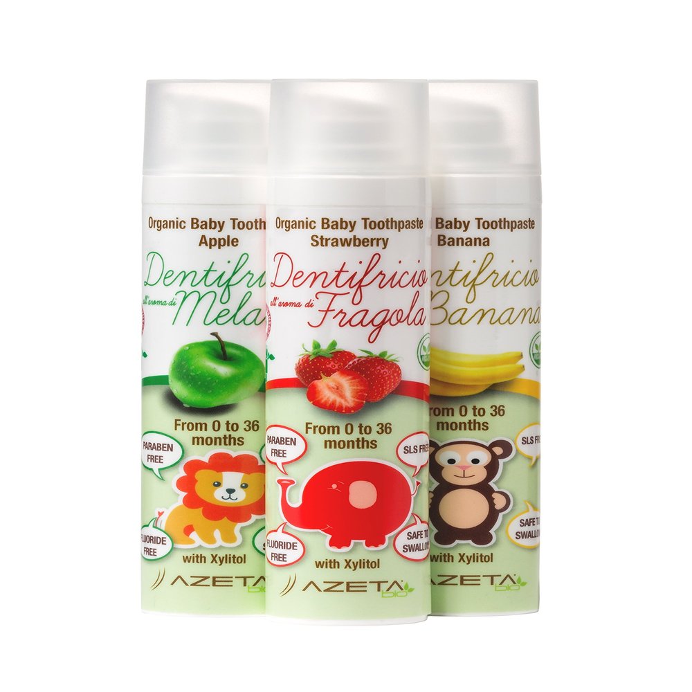 Fruit Flavoured Childrens Organic Toothpaste, SLS Paraben and Floride Free, Azeta Bio 50ml (3 Pack)
