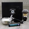 5-piece shaving set with synthetic badger shaving brush, safety razor + double stand for both, stainless steel bowl & premium soap + free aluminium stick - great gift for him view 2