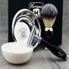 5-piece shaving set with synthetic badger shaving brush, safety razor + double stand for both, stainless steel bowl & premium soap + free aluminium stick - great gift for him view 3