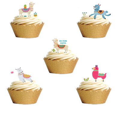 22 Stand Up Cute Colourful Llama Themed Edible Wafer paper Cake Toppers Decorations