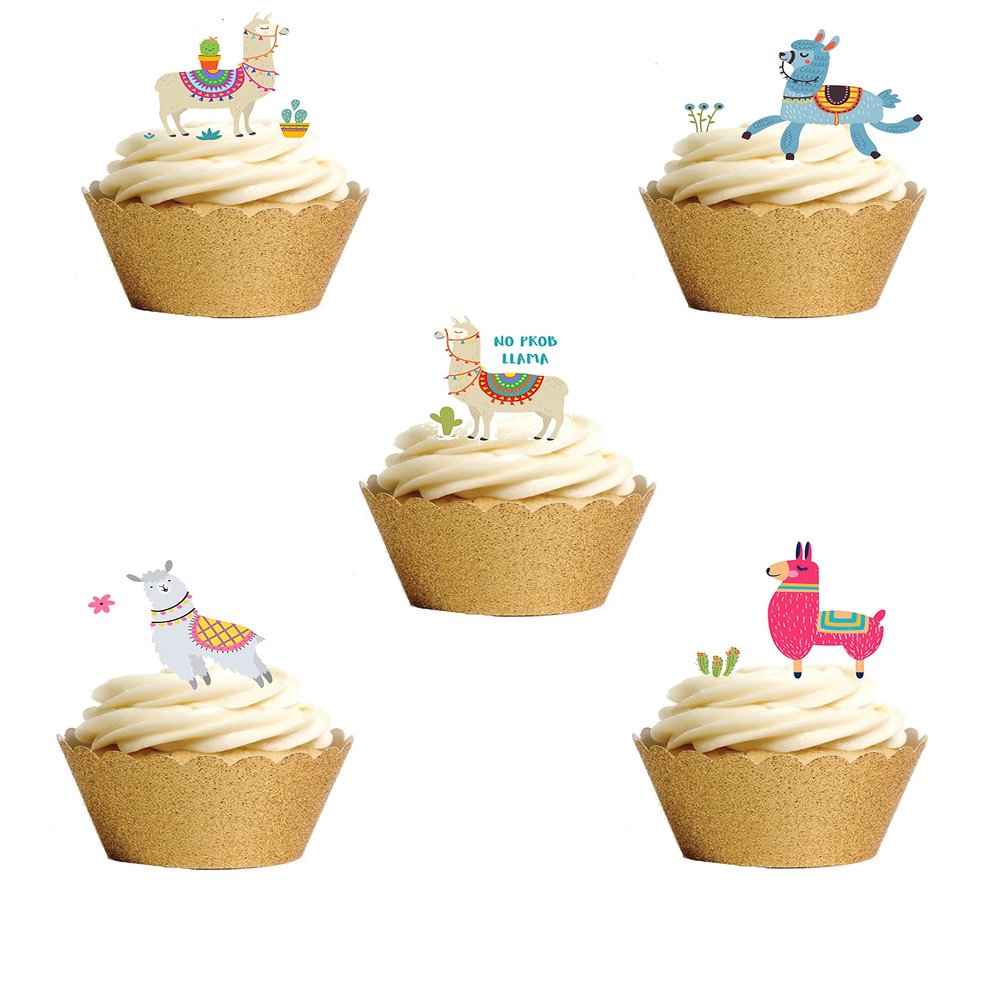 22 Stand Up Cute Colourful Llama Themed Edible Wafer paper Cake Toppers Decorations