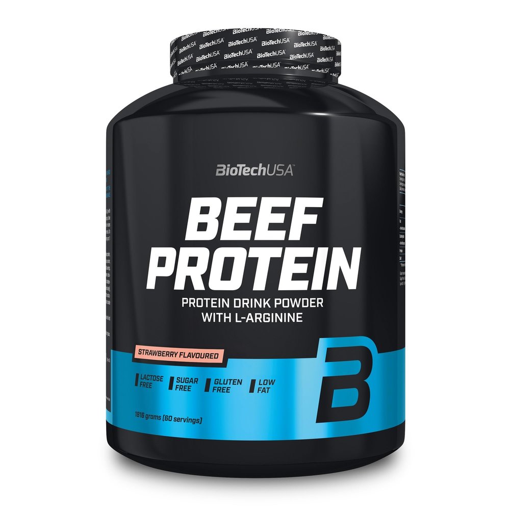 BioTechUSA Beef Protein, 87% Hydrolysed Protein Peptide Formula, Lactose & Gluten-Free, Low-Fat, Sugar-Free, Paleo Diet-Friendly, 1816g, Strawberry