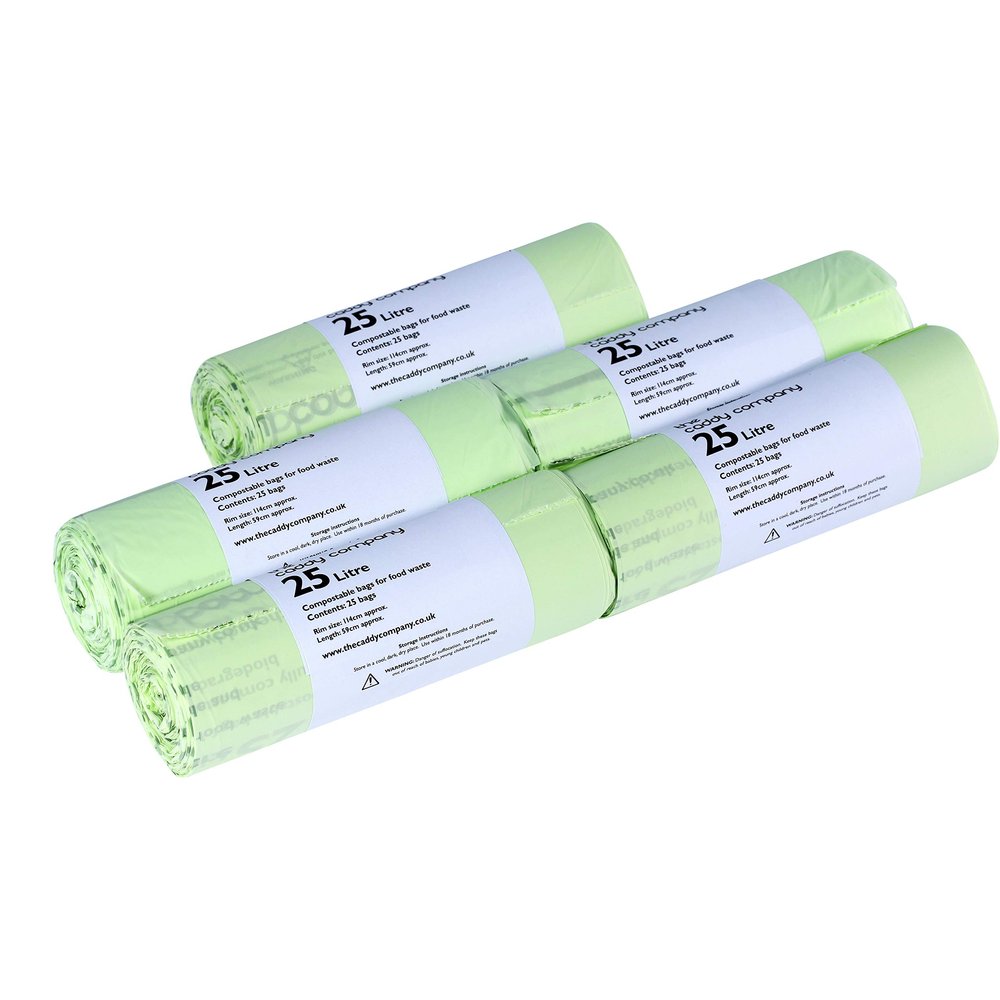 125 x 25 Litre Caddy Company Compostable Kerbside Caddy Bags 5 rolls - EN13432 25L Food Waste Liners