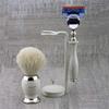 Traditional Ivory Colour Shaving Set for Men - 3 Pieces - Pure White Shaving Brush Badger Hair Gillette Fusion Razor Shaving Brush for Razors and Brushes Perfect for Wet Shaving - Great as a Gift view 1