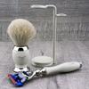 Traditional Ivory Colour Shaving Set for Men - 3 Pieces - Pure White Shaving Brush Badger Hair Gillette Fusion Razor Shaving Brush for Razors and Brushes Perfect for Wet Shaving - Great as a Gift view 3