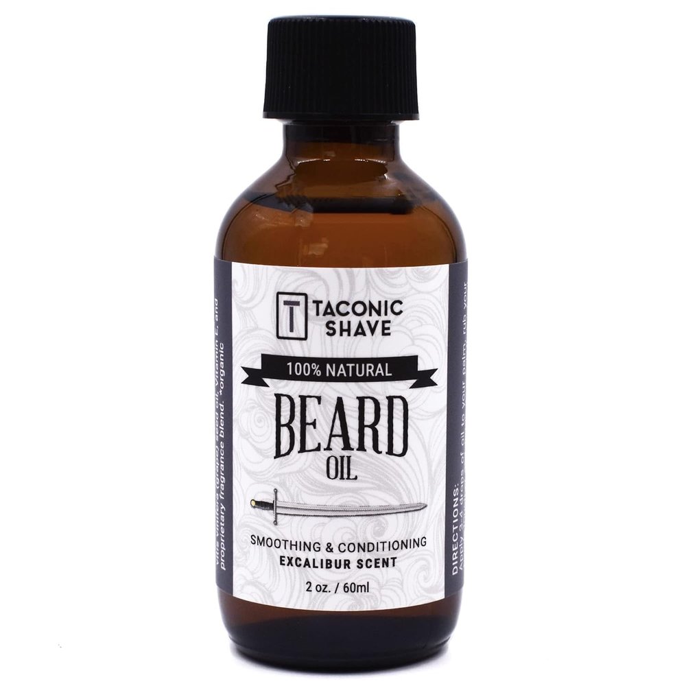 Taconic Shave Premium All Natural Beard Oil - Conditions, Softens And Adds Sheen - Made In The USA - 2 Ounce Bottle (Excalibur)