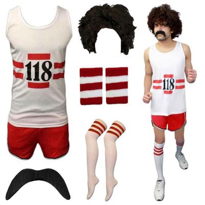 Mens 118 Fancy Novelty Stag Do Set Ladies Marathon Hen Do Vest Short Tash Socks Fancy Dress Costume Full Set Small Womens