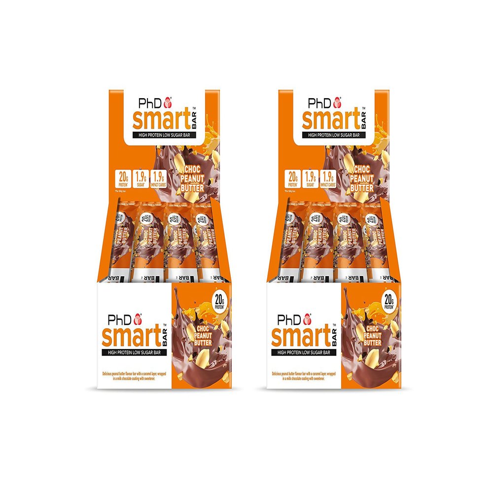 PhD Smart Bar High Protein Low Carb Bar, Choc Peanut Butter, Pack of 2 (2 x 12 Pieces) 24 Bars x 64 g