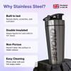 Beyond Shakers Insulated Metal Protein Shaker, Stainless Steel Supplement Bottle - BPA Free for Gym 735ml in Brushed Steel view 2