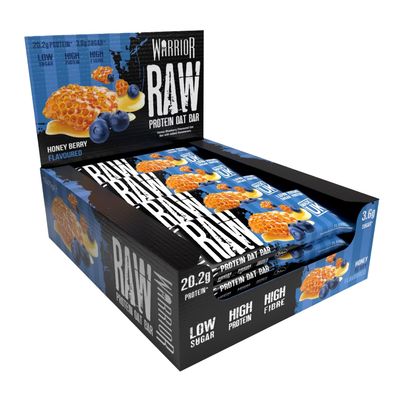 Warrior Raw Protein Bars 12 x 75g  High Protein Snacks, Honey Berry  High Fibre Breakfast Bar, Low Sugar Meal Replacement Bars, Healthy Snacks On-the-Go, Rolled Oats Flapjack Multipack