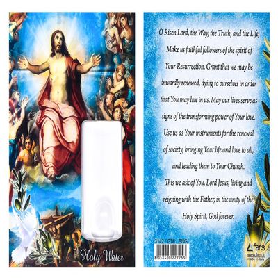 Catholic Gift Shop Ltd Holy Water VIAL, Christ is Risen Prayer Card, Holy Water Bottle + Lourdes Prayer Card.