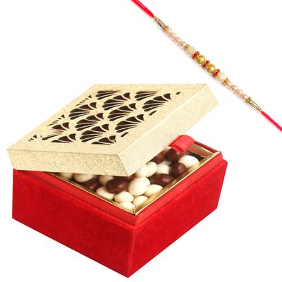 Ghasitaram Gifts Rakhi Gifts for Brothers Rakhi Chocolate Lazer Nutties Box with Pearl Rakhi
