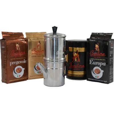 Barbera NEAPOLITAN COFFEE POT 3 CUPS + GROUND COFFEE BLENDS KIT