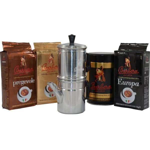 Barbera NEAPOLITAN COFFEE POT 3 CUPS + GROUND COFFEE BLENDS KIT