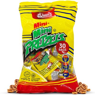 BLOOMS MINI PRETZELS (30 pcs) [30 x 14 gr] - Crunchy Salted Snack Bites in 14g Individual Bags  Oven-Baked Pretzels for Travel and Daily Munching