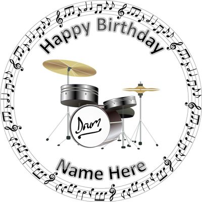 Drums music note edible 7.5 inch cake topper wafer paper personalised