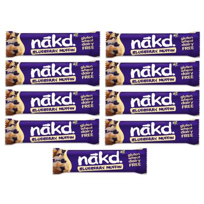 Blueberry Muffin - Nakd Raw Fruit Nut Bars 35g Each - Gluten Wheat Dairy Sugar Free (Pack of 9)