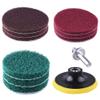 SIQUK 9 Pieces Scrub Pads 4 Inches Drill Power Brush Tile Scrubber Scouring Pads Cleaning Kit Including 3 Kinds of Abrasive Buffing Pads Replacement and 1 Pc Hook Attachment for House Cleaning view 2